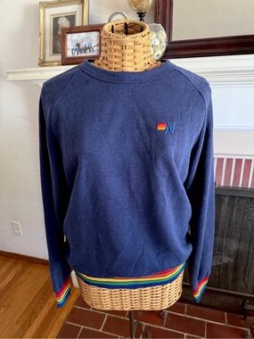 Aviator Nation blue rainbow cuff hem sweatshirt Small